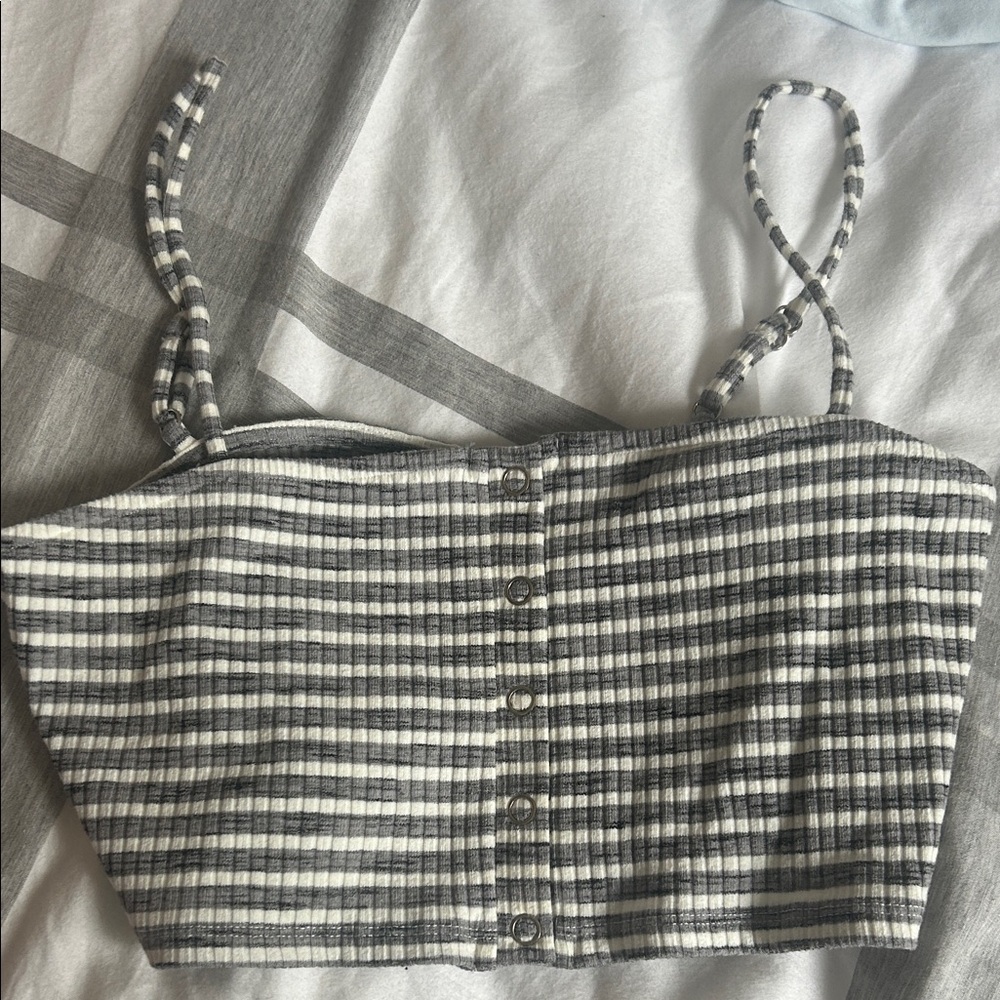 Privacy Please Striped Grey and White Women's Crop Top